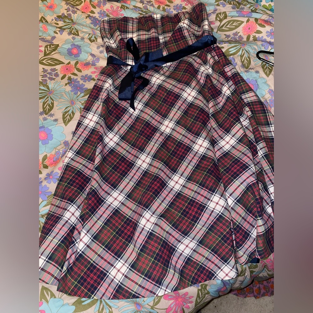 Vintage 00s Strapless Plaid Dress